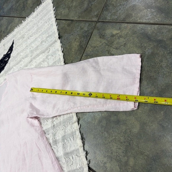 Women’s Pink 3/4 Sleeved Blouse Shirt Top 100% Linen Made USA PtP 23” Lagenlook - Picture 12 of 12